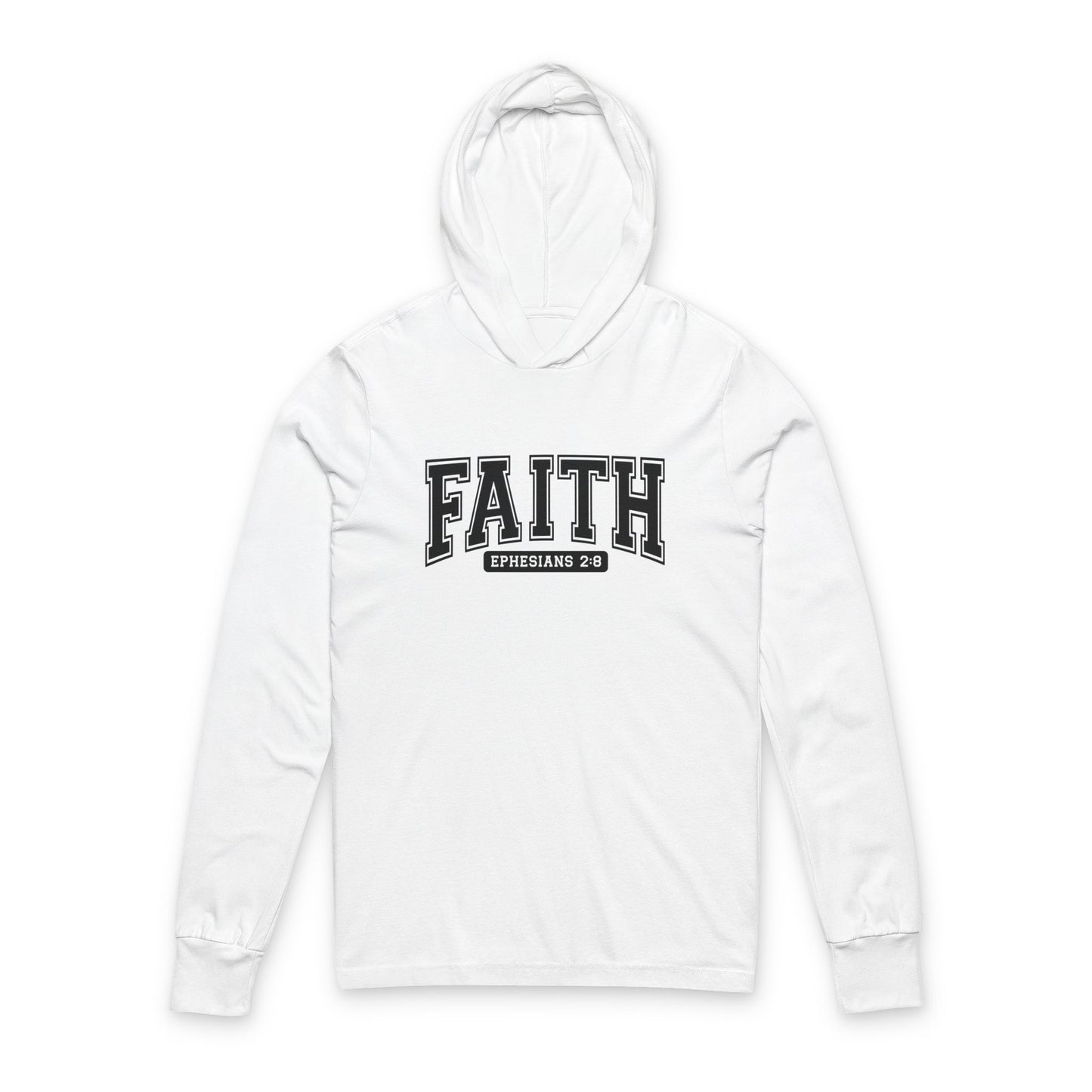 Faith Hooded Long Sleeve Tee — FAITH Ephesians 2:8 Christian Hoodie Tee