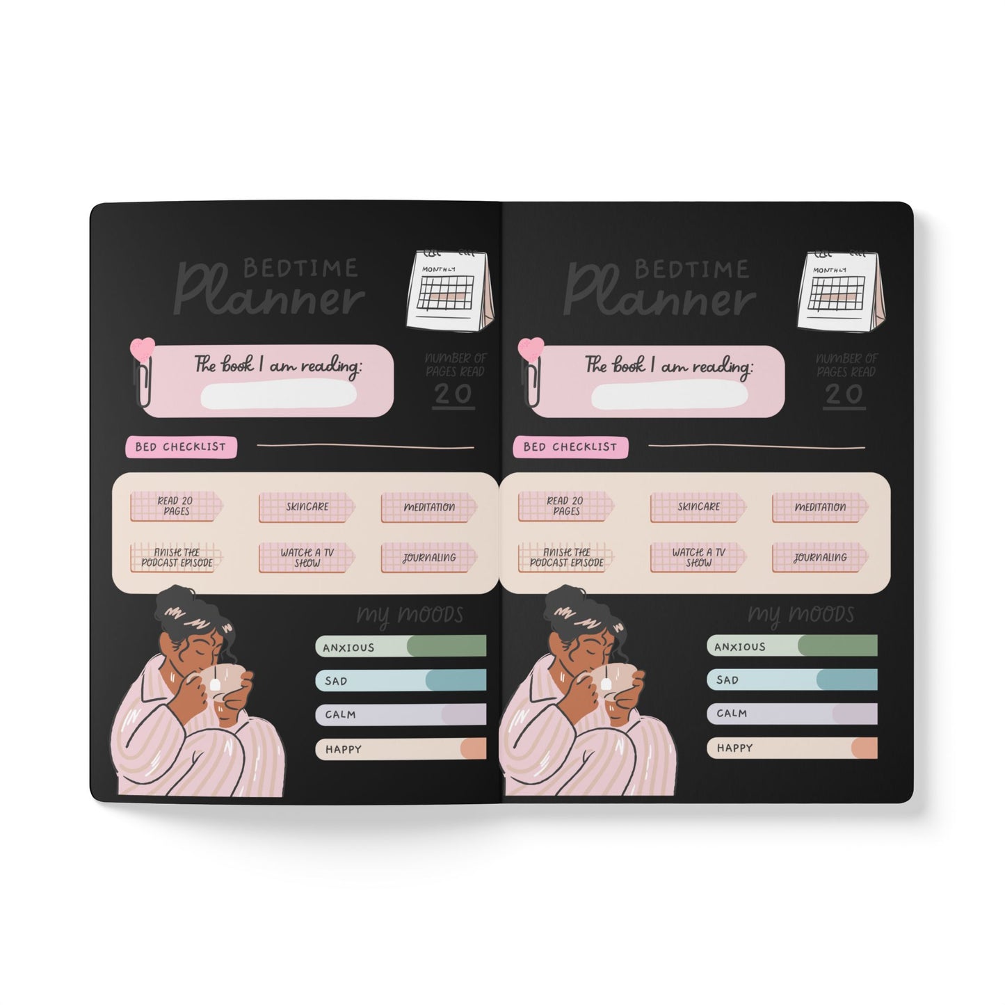Bedtime Planner Softcover Journal — Floral Blocks Sleep Routine Notebook