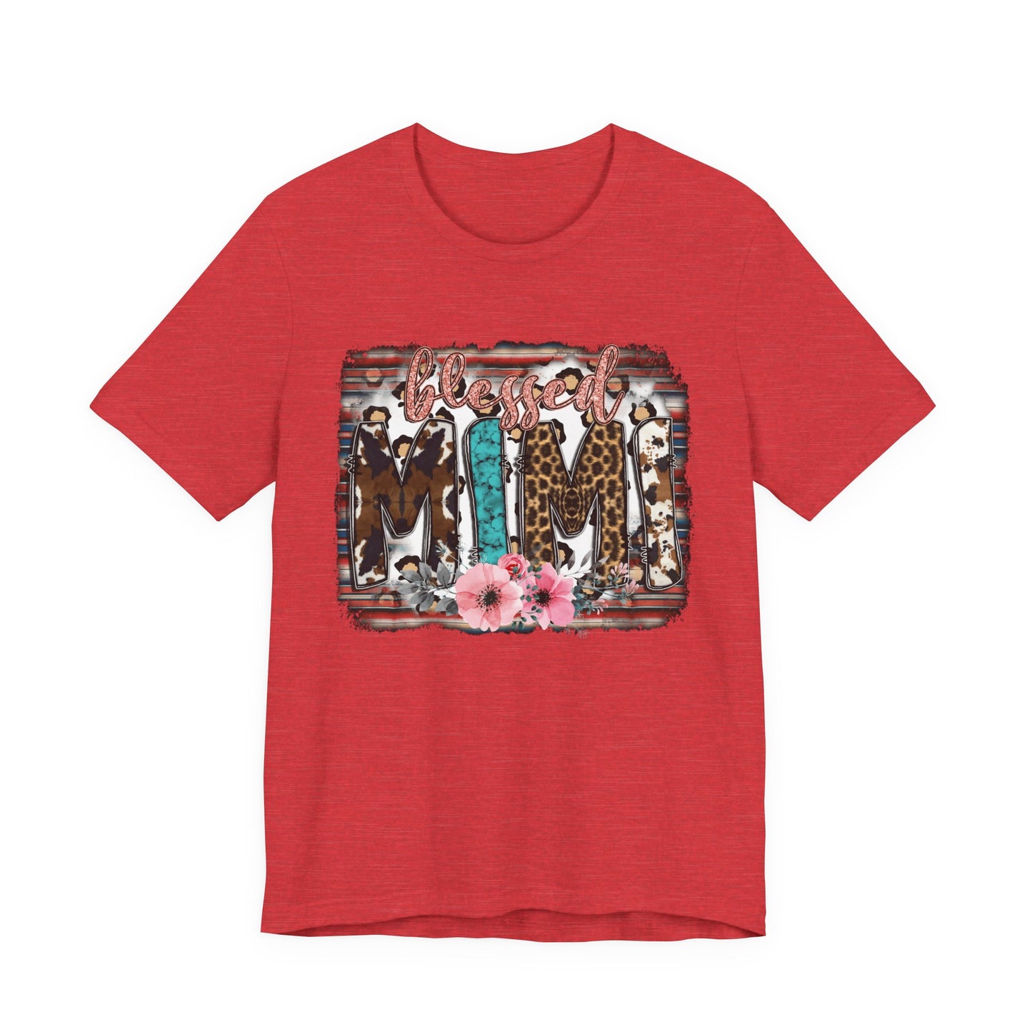 Mama Leopard & Western Floral T-Shirt — 'Mama' Graphic Tee with Cowhide, Turquoise & Pink Flowers
