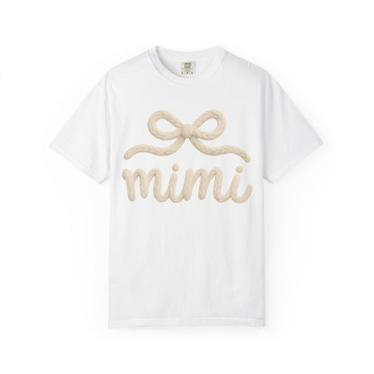 Mimi Bow Script T-Shirt — Soft Cream Knit Lettering Gift Tee