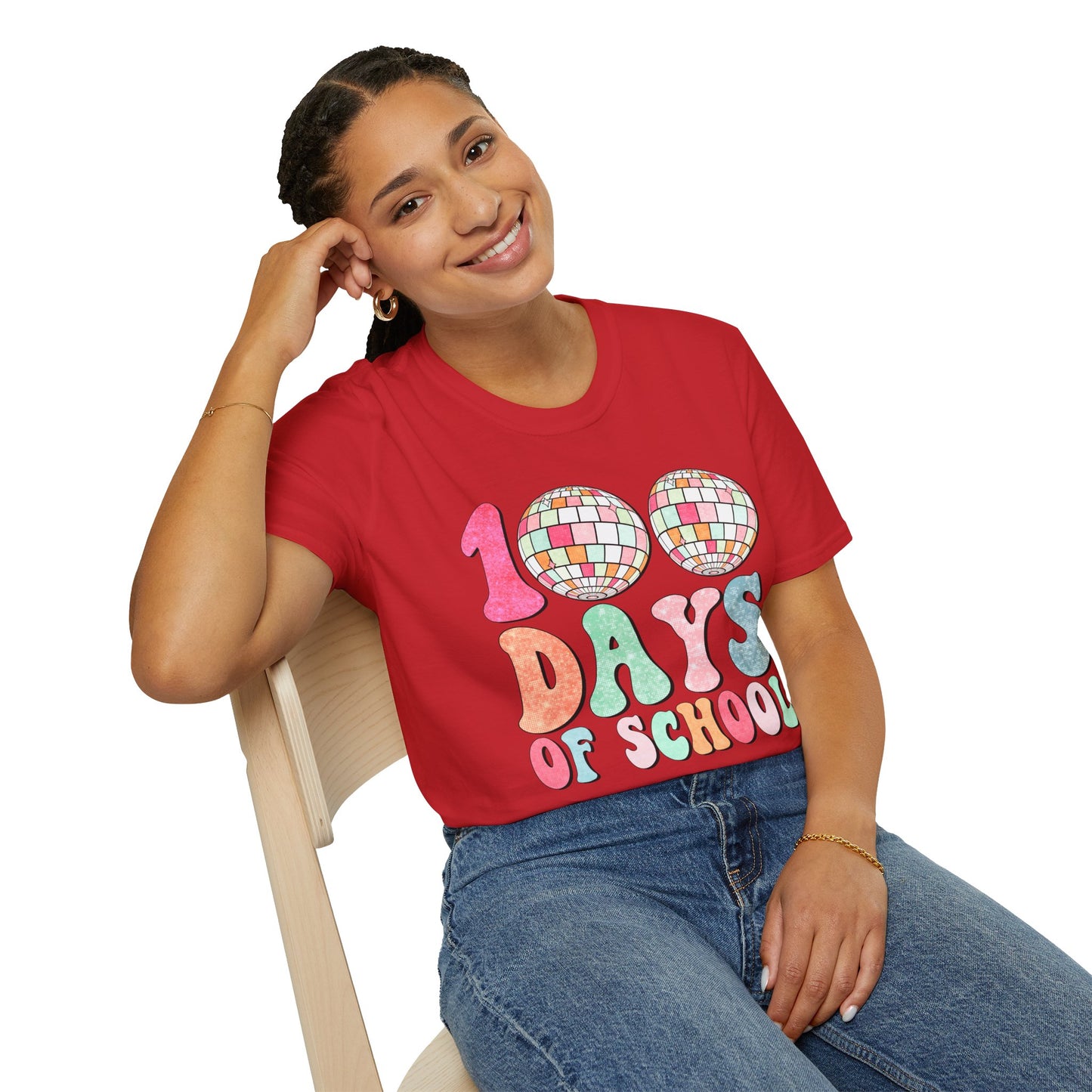 100 Days of School T-Shirt — Colorful Retro Disco Celebration Tee for Students & Teachers