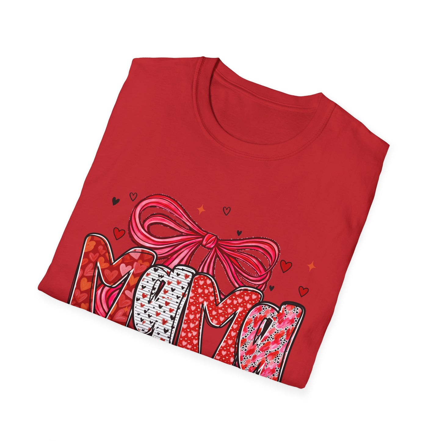 Mama Heart Graphic T-Shirt — Cute Floral ‘MAMA’ Design with Ribbon (Mother’s Day Gift)