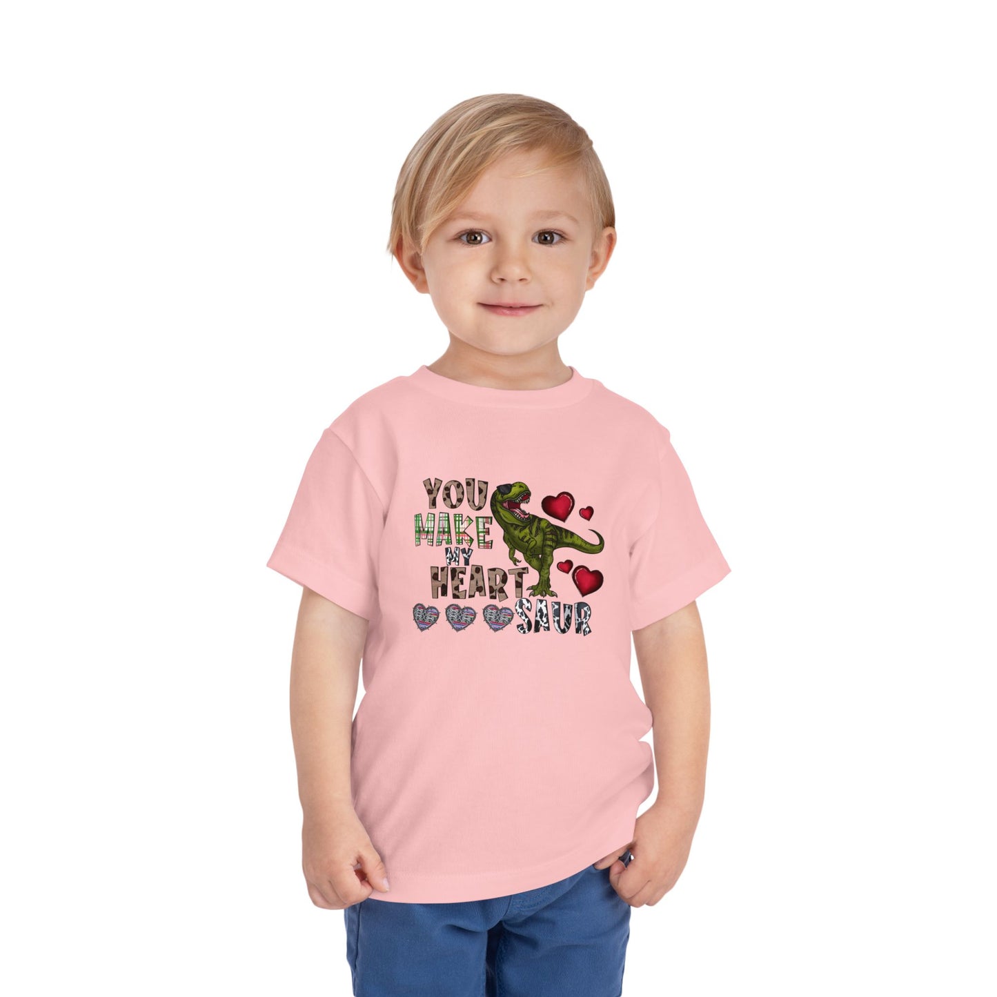 Toddler Tee — "You Make My Heart-Saur" Dinosaur Valentine Shirt