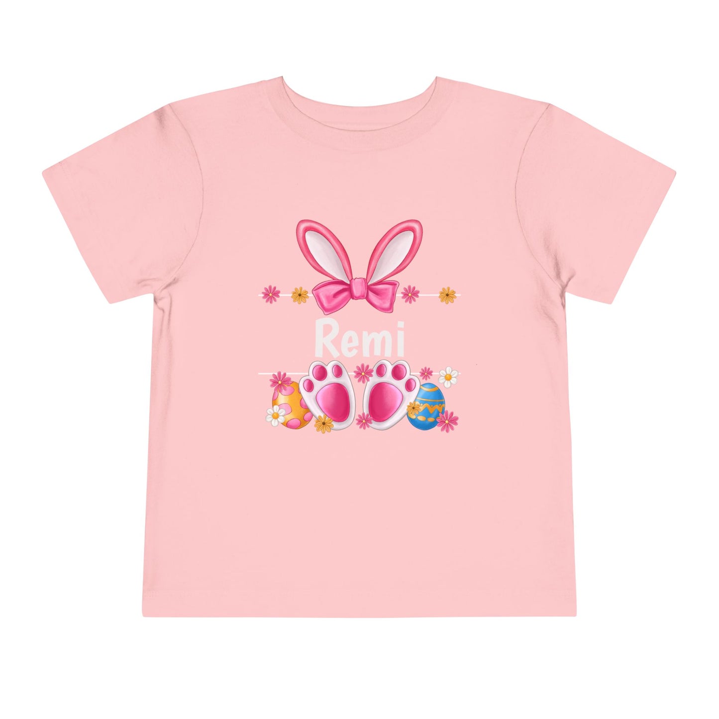 Easter Bunny Toddler Tee — Personalized Pink Bunny Ears & Paw Print Shirt