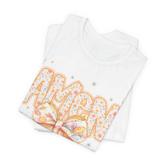 Amen Floral Bow T‑Shirt — Pastel Faith Graphic Tee