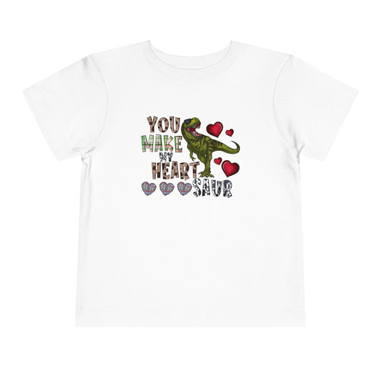 Toddler Tee — "You Make My Heart-Saur" Dinosaur Valentine Shirt