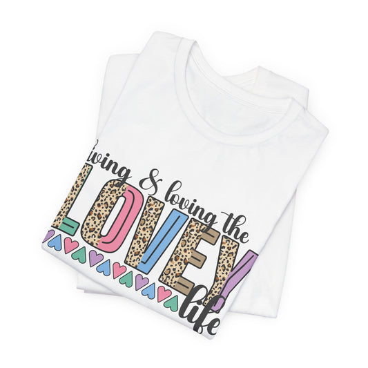 Living & Loving the LOVE Life T-Shirt — Colorful Leopard Print Hearts Tee
