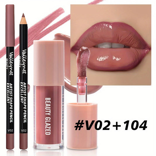 2pcs/set Velvet Texture Lip Makeup Set - Lip Liner - Lip Glaze - Waterproof Long-lasting Matte Effect
