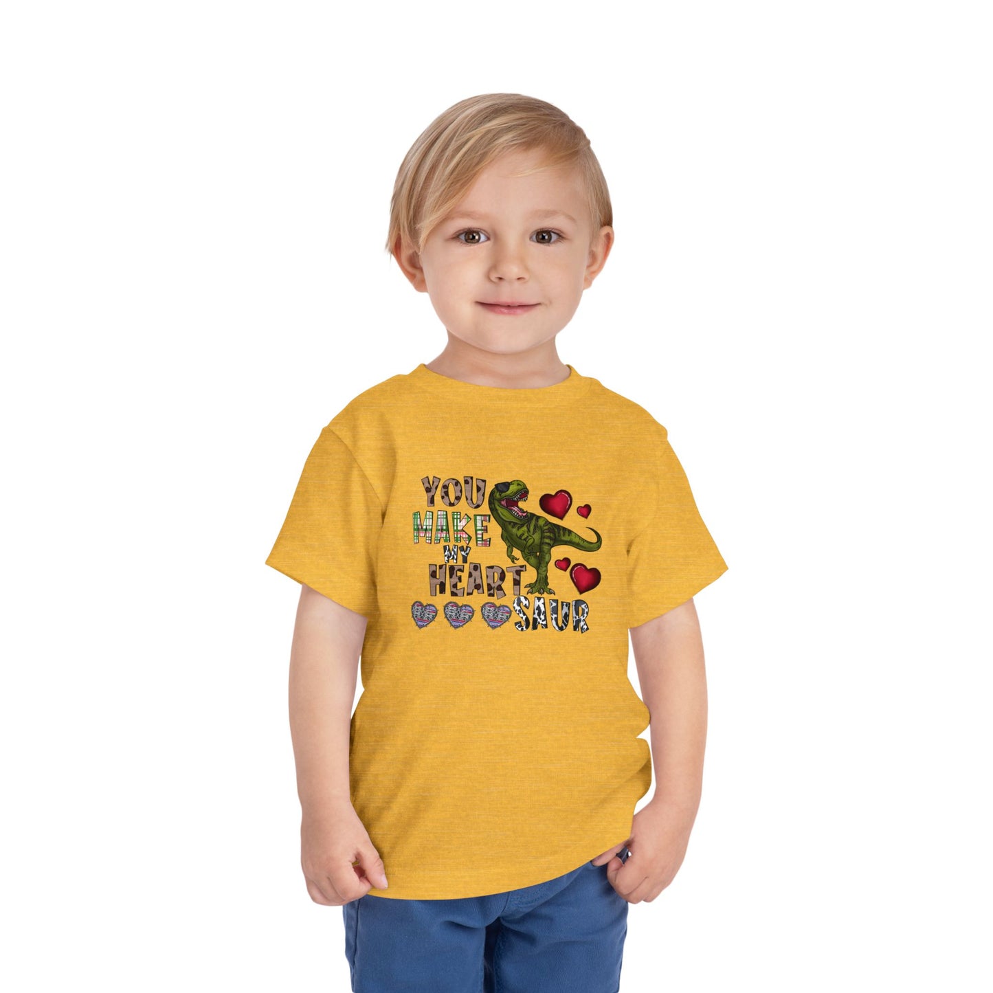 Toddler Tee — "You Make My Heart-Saur" Dinosaur Valentine Shirt