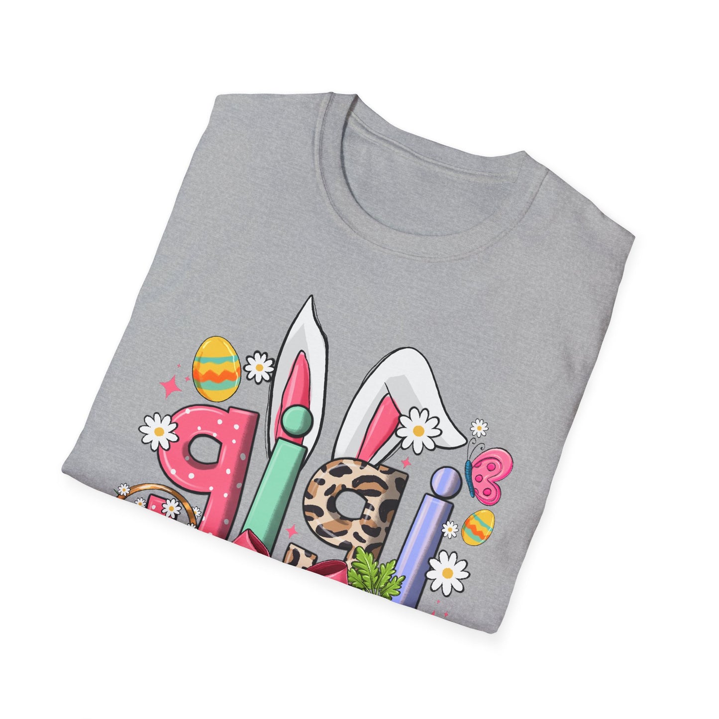 Easter Girl Bunny Tee – Floral Eggs, Carrot & Pink Bow Graphic T-Shirt