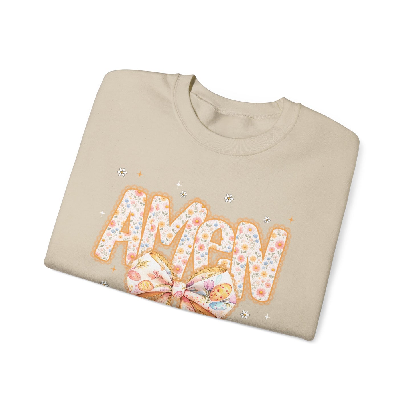 Crewneck Sweatshirt — 'AMAW' Pastel Bow Glitter Graphic