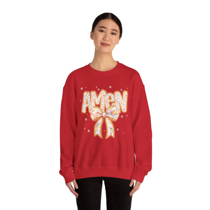 Crewneck Sweatshirt — 'AMAW' Pastel Bow Glitter Graphic