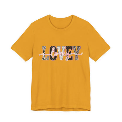 Lovey Mom T-Shirt — 'Lovely' Script Over 'MOM' Leopard Print Tee