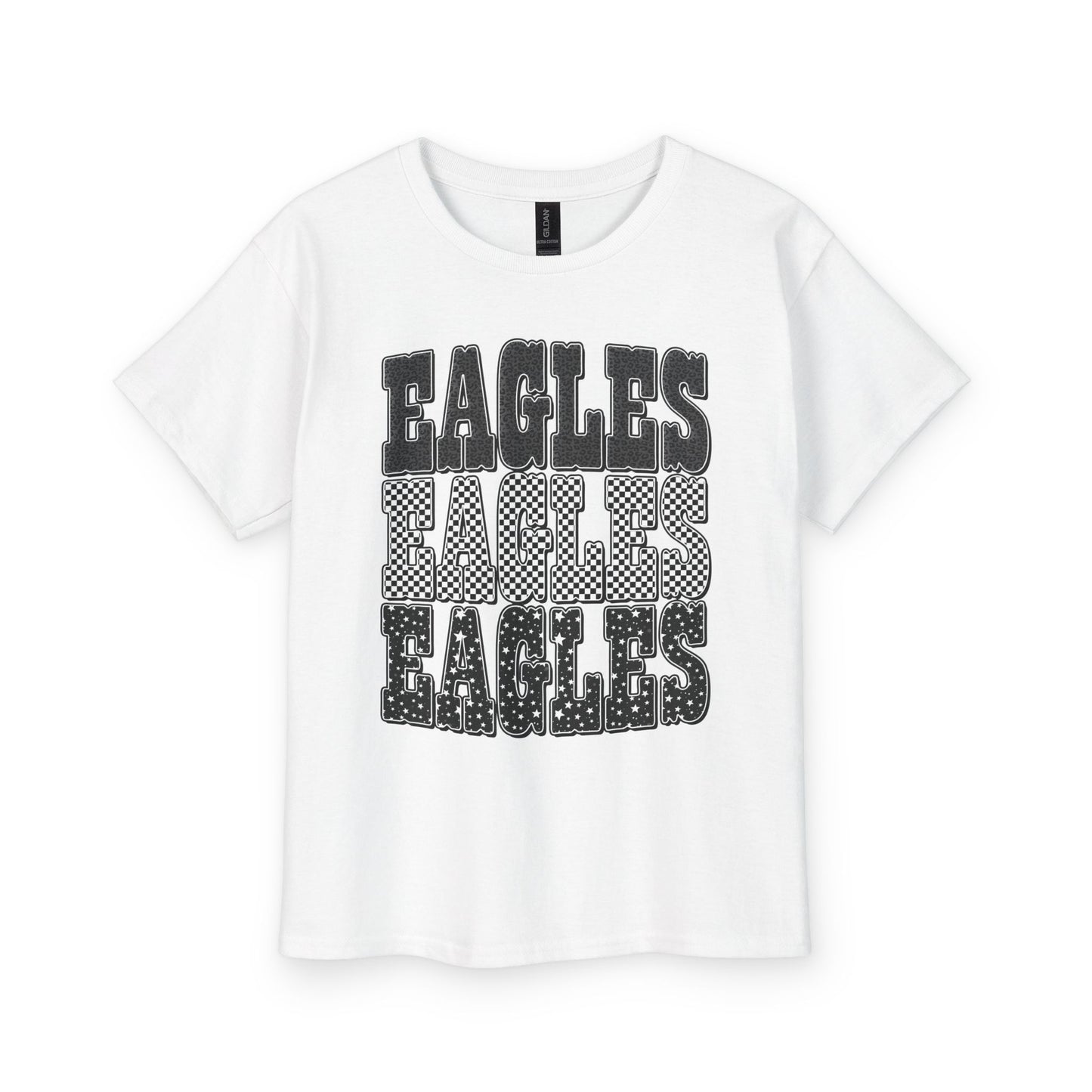 Youth Tee — Retro 'EAGLES' Stacked Graphic Kids Shirt (School Spirit)