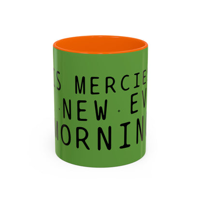 Green Accent Coffee Mug — "New Mercies Every Morning" Inspirational Tea & Coffee Cup