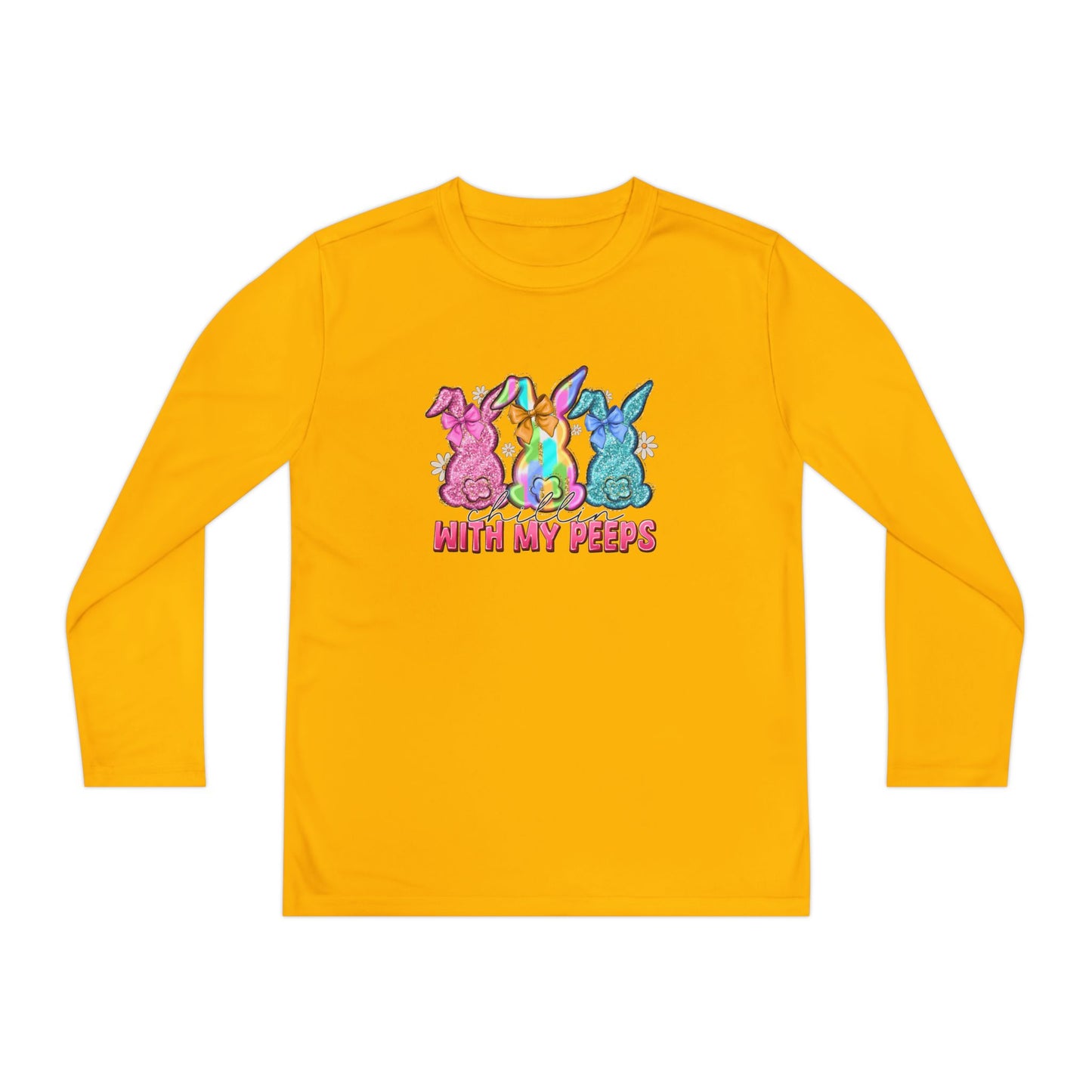 Youth Long Sleeve Tee — "With My Peeps" Colorful Easter Bunny Graphic