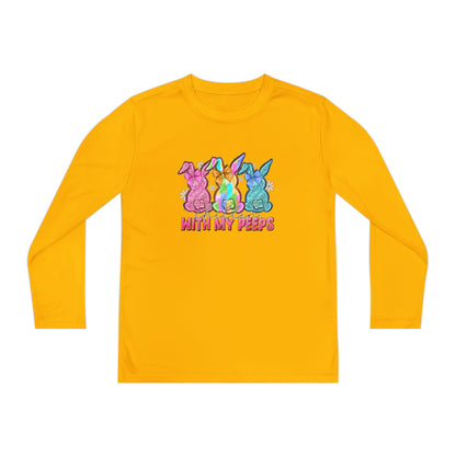 Youth Long Sleeve Tee — "With My Peeps" Colorful Easter Bunny Graphic