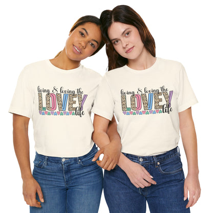 Living & Loving the LOVE Life T-Shirt — Colorful Leopard Print Hearts Tee