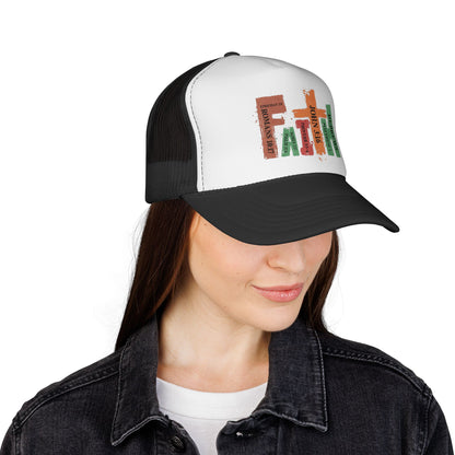 Christian Bible Verse Stack Trucker Cap — John 3:16, Romans, Hebrews Design
