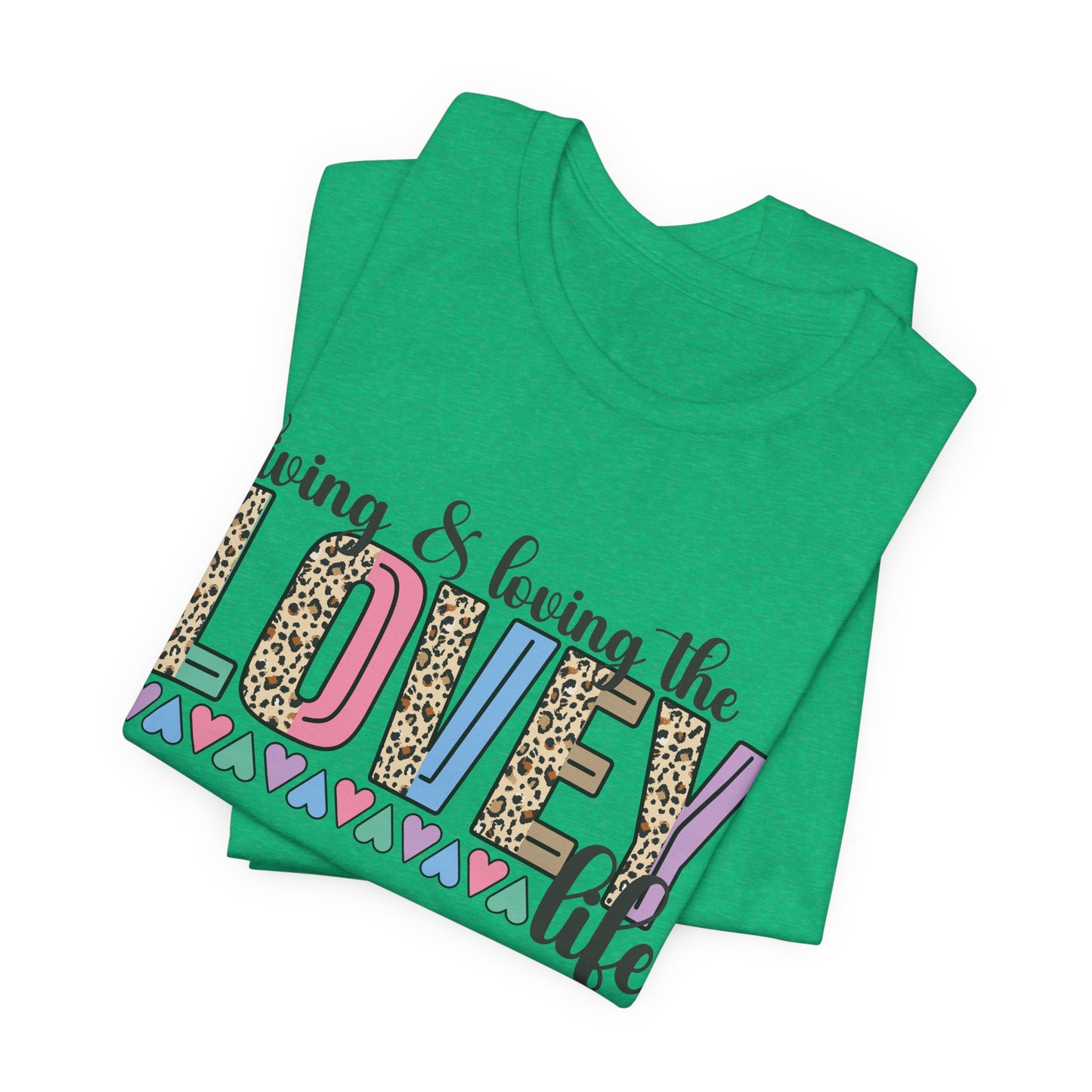 Living & Loving the LOVE Life T-Shirt — Colorful Leopard Print Hearts Tee
