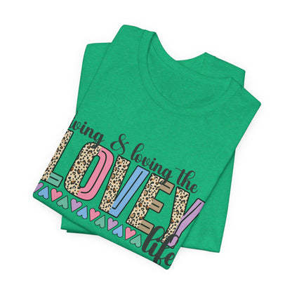 Living & Loving the LOVE Life T-Shirt — Colorful Leopard Print Hearts Tee