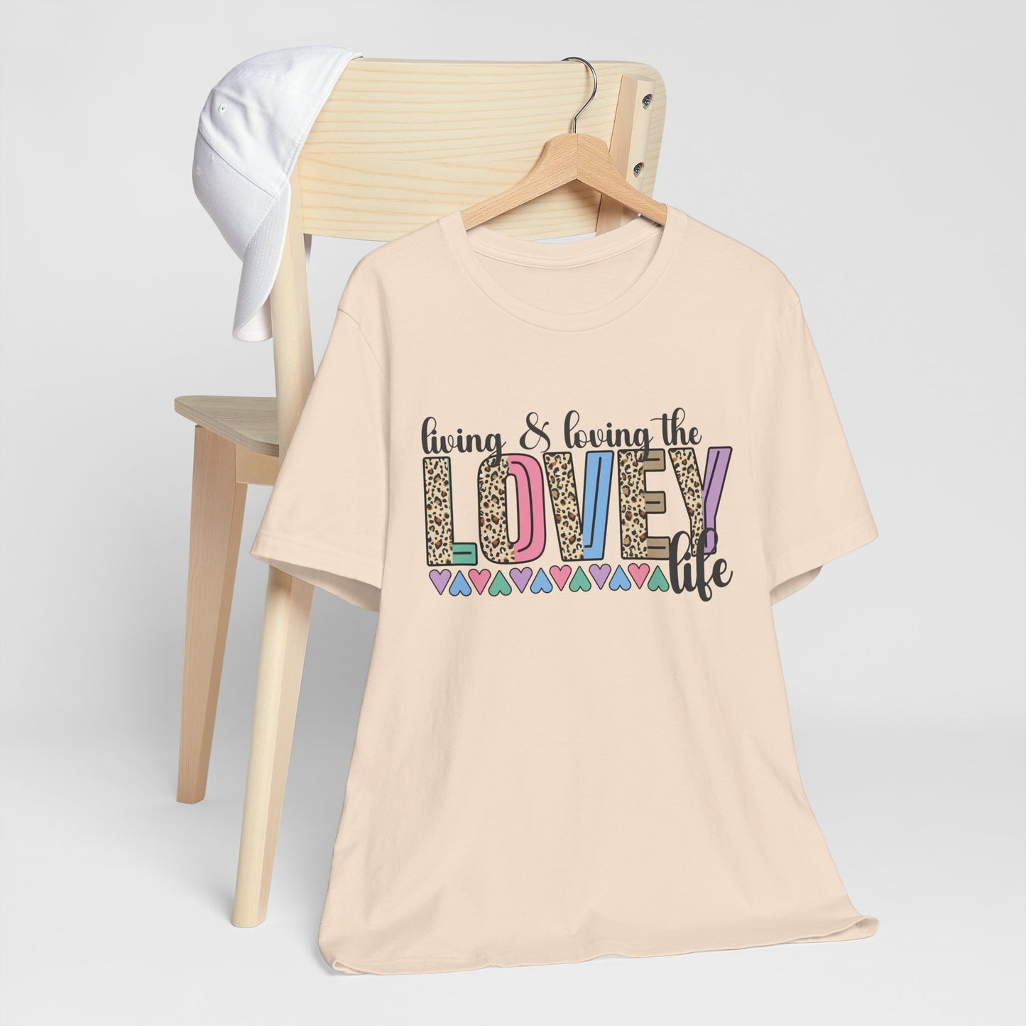 Living & Loving the LOVE Life T-Shirt — Colorful Leopard Print Hearts Tee