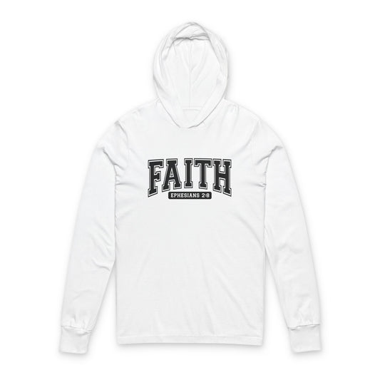 Faith Hooded Long Sleeve Tee — FAITH Ephesians 2:8 Christian Hoodie Tee