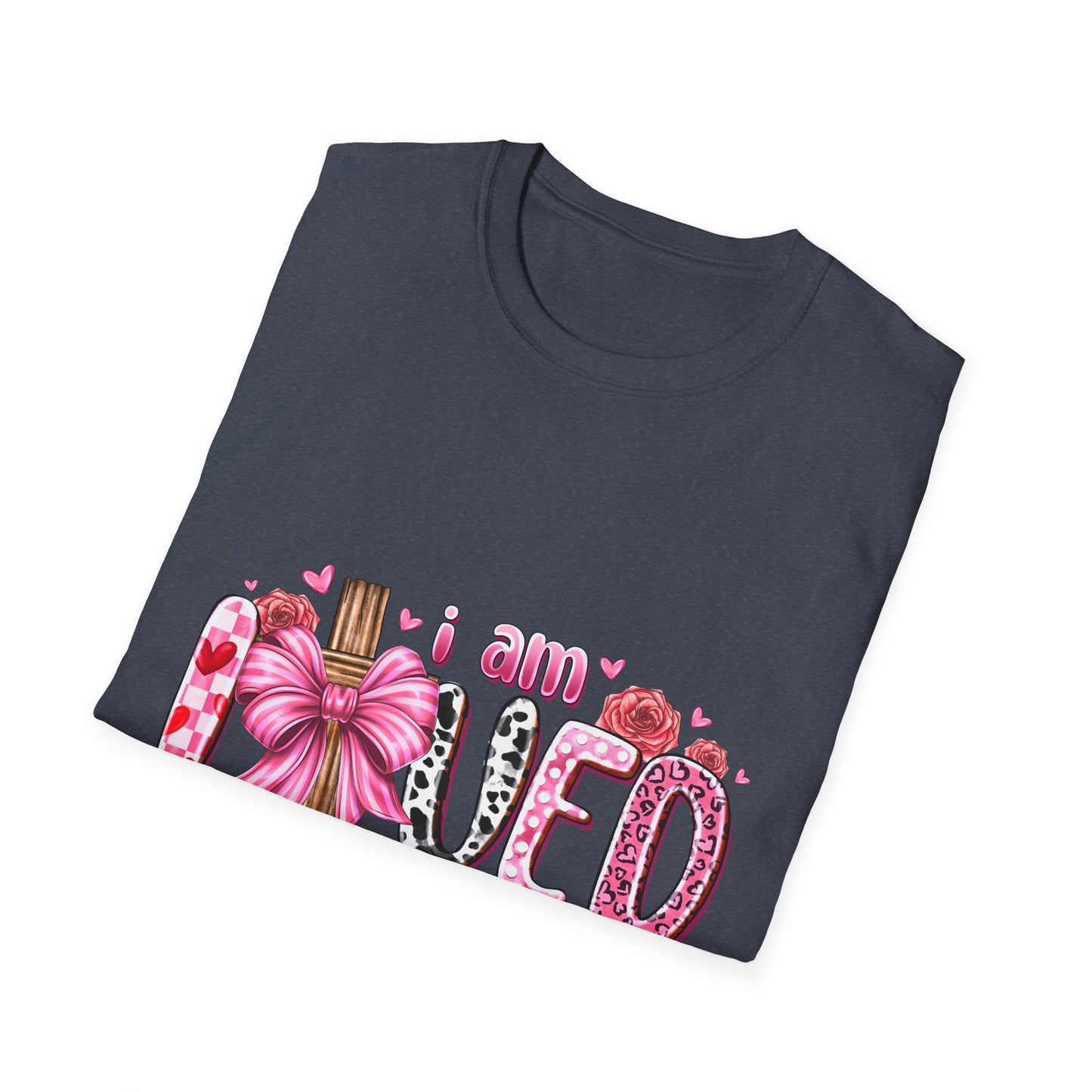 I Am Loved John 3:16 T-Shirt — Pink Floral Christian Faith Tee