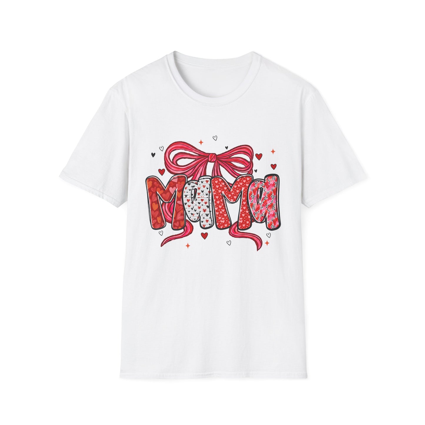 Mama Heart Graphic T-Shirt — Cute Floral ‘MAMA’ Design with Ribbon (Mother’s Day Gift)