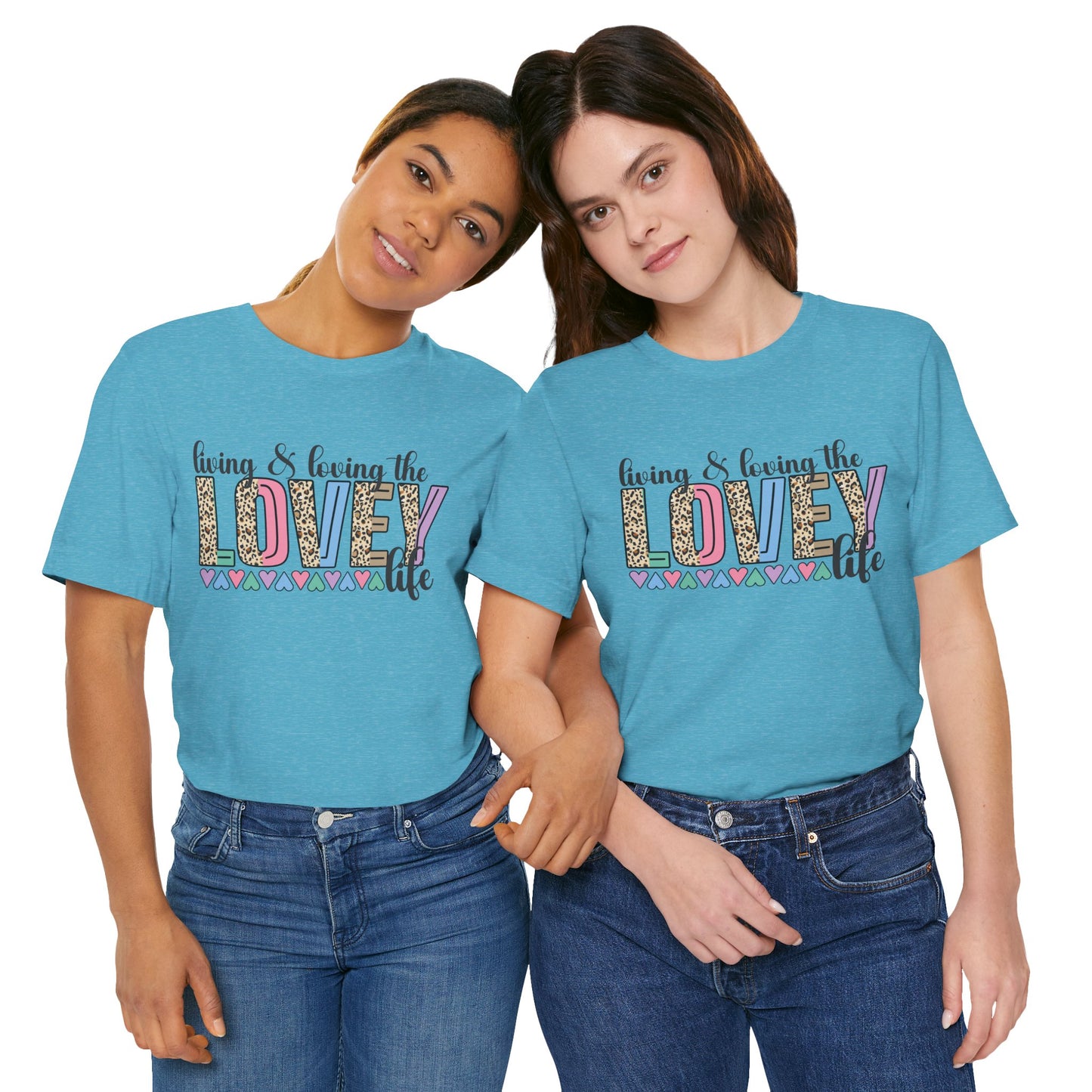 Living & Loving the LOVE Life T-Shirt — Colorful Leopard Print Hearts Tee