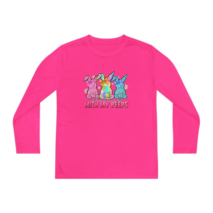 Youth Long Sleeve Tee — "With My Peeps" Colorful Easter Bunny Graphic