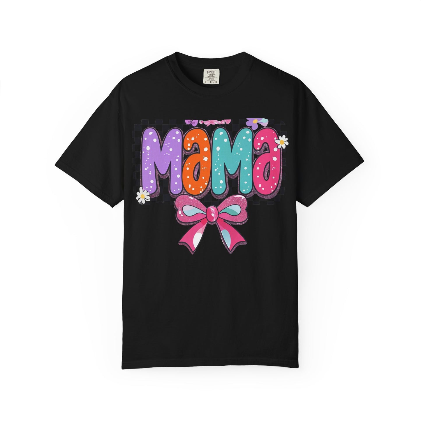 Mama Graphic T-Shirt — Colorful Retro Bow Design- COMFORT COLORS
