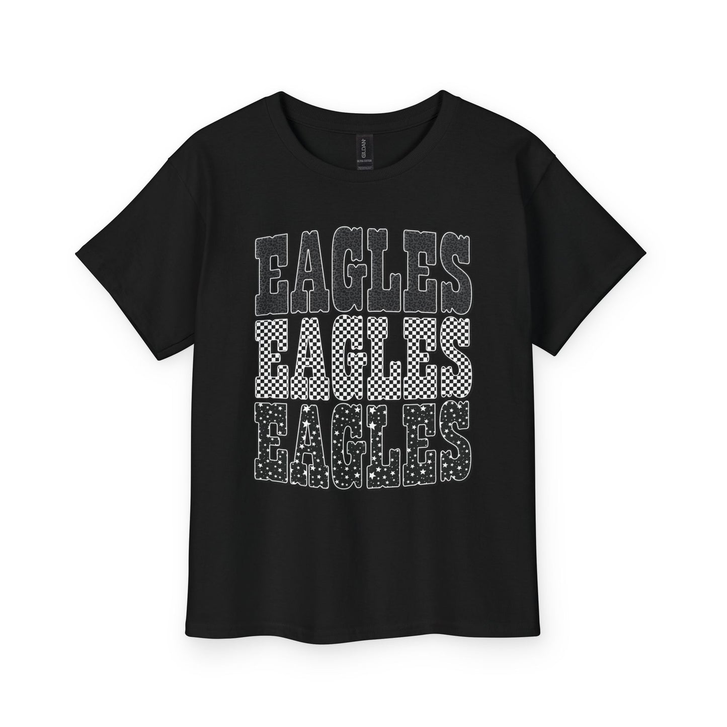 Youth Tee — Retro 'EAGLES' Stacked Graphic Kids Shirt (School Spirit)