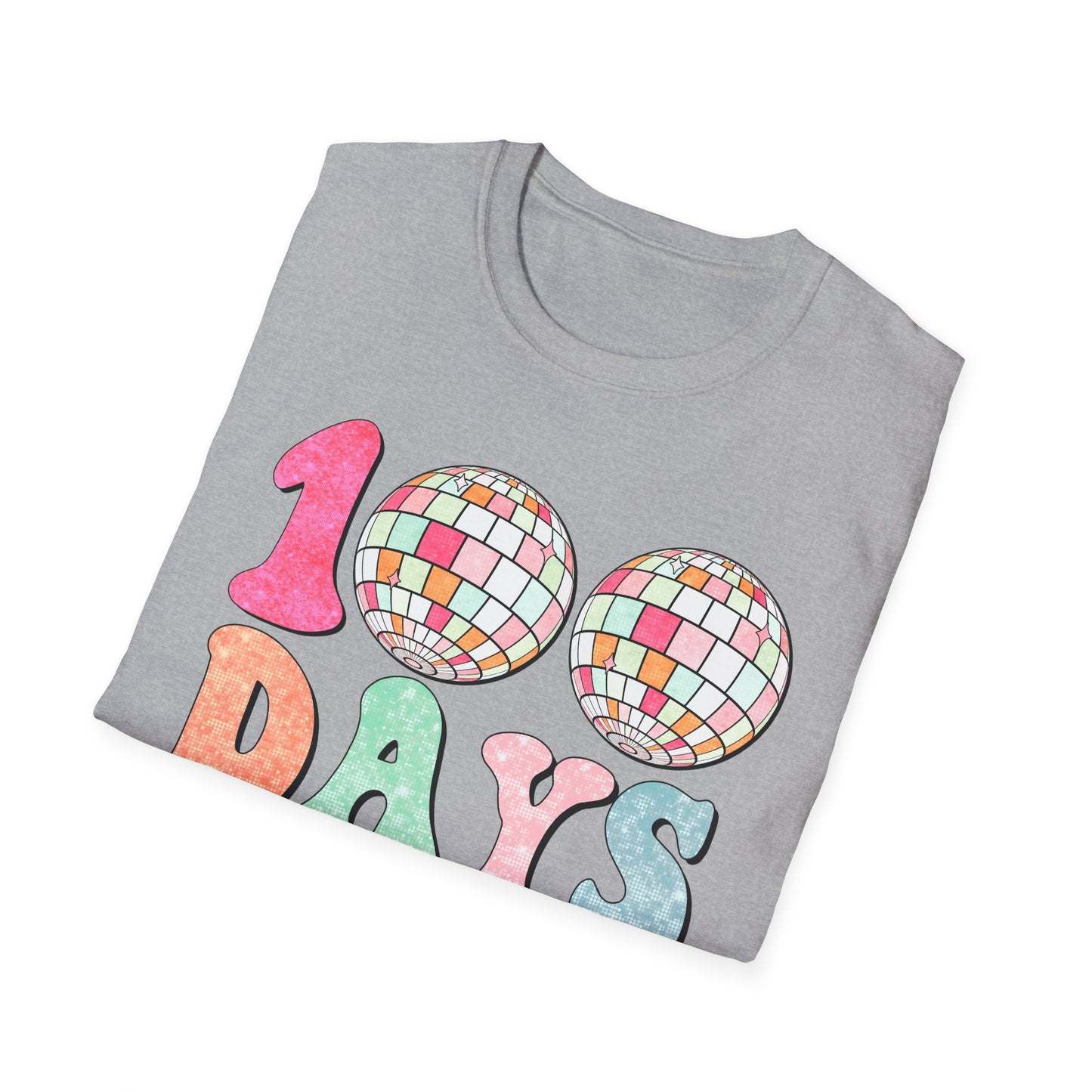 100 Days of School T-Shirt — Colorful Retro Disco Celebration Tee for Students & Teachers