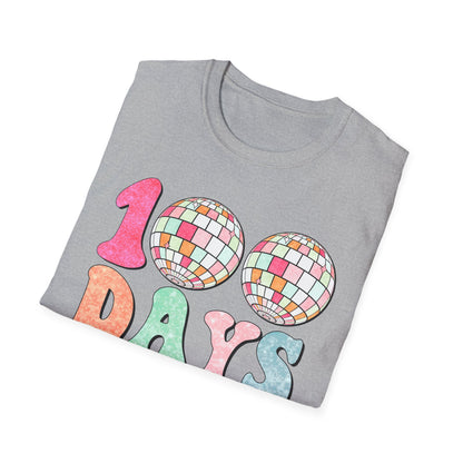 100 Days of School T-Shirt — Colorful Retro Disco Celebration Tee for Students & Teachers