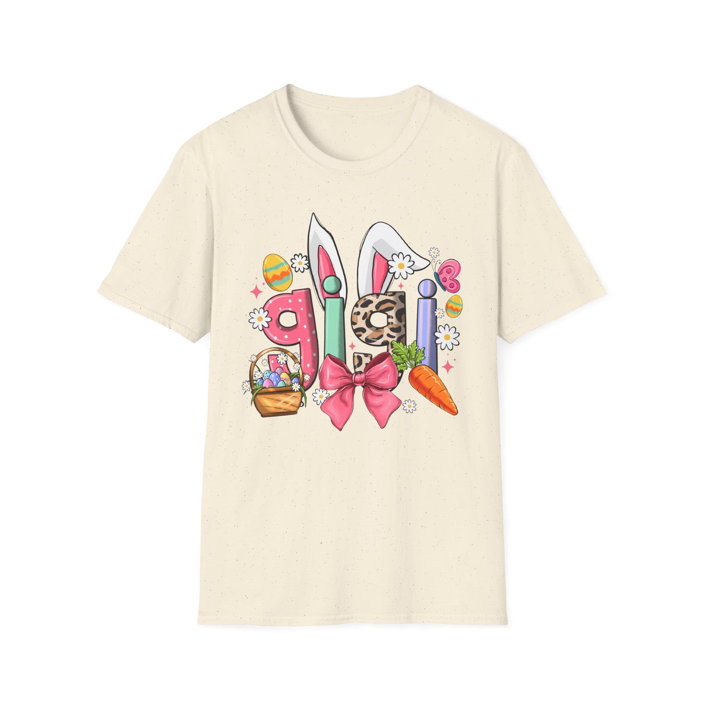 Easter Girl Bunny Tee – Floral Eggs, Carrot & Pink Bow Graphic T-Shirt