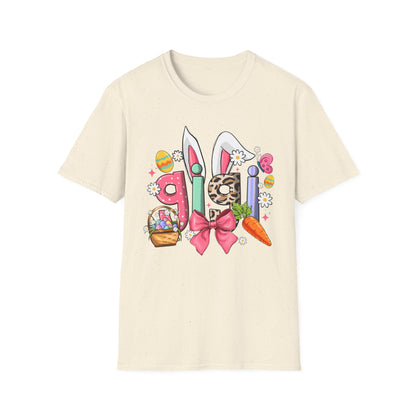 Easter Girl Bunny Tee – Floral Eggs, Carrot & Pink Bow Graphic T-Shirt