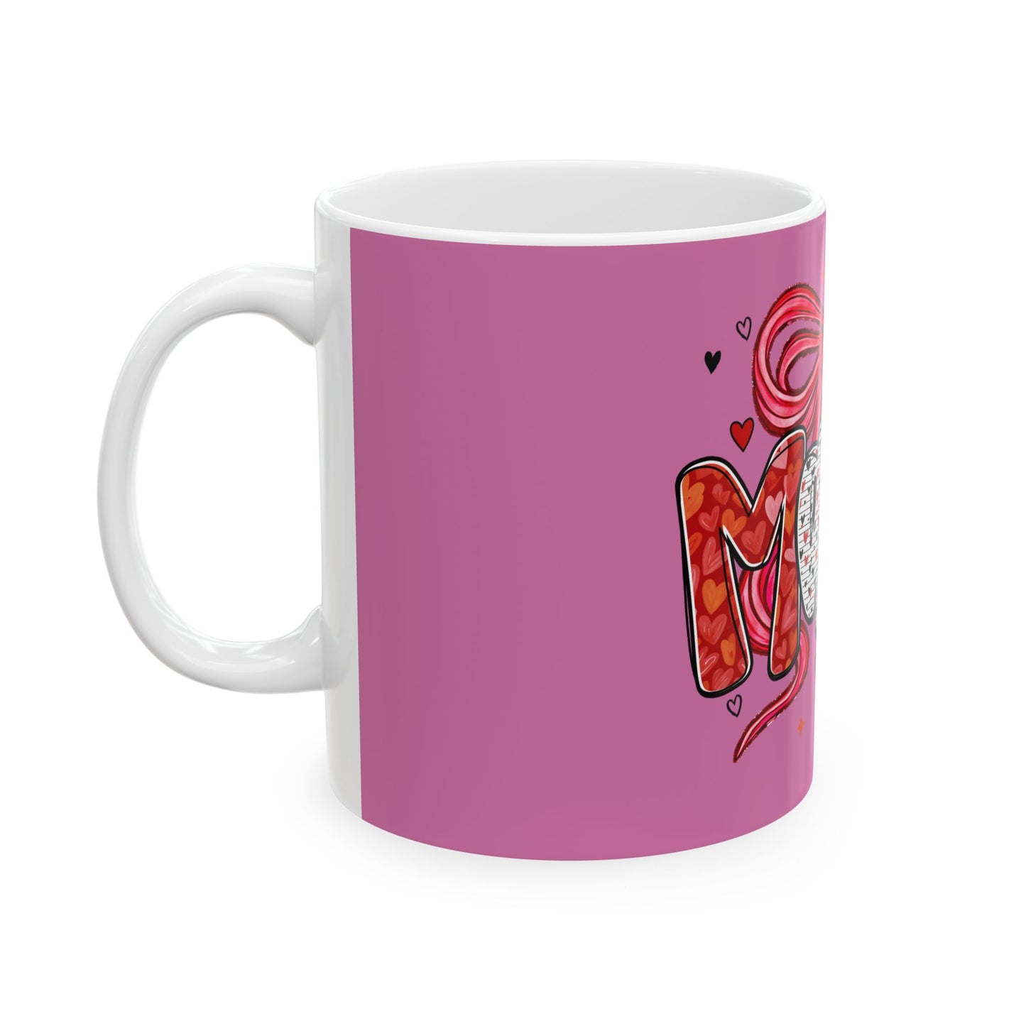 Mama Heart Ribbon Ceramic Mug — Pink Mother's Day Gift (11oz/15oz)