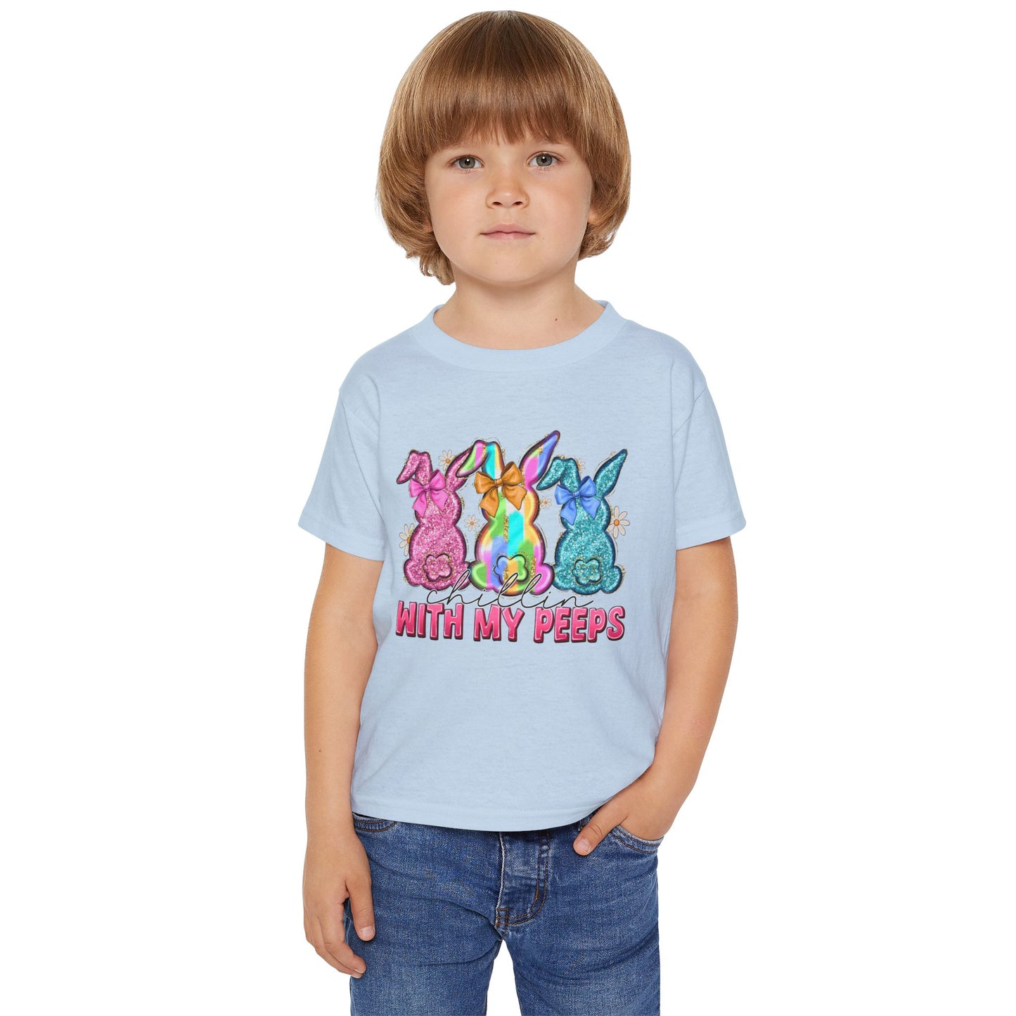 Toddler T-Shirt "With My Peeps" Colorful Easter Bunny Crew