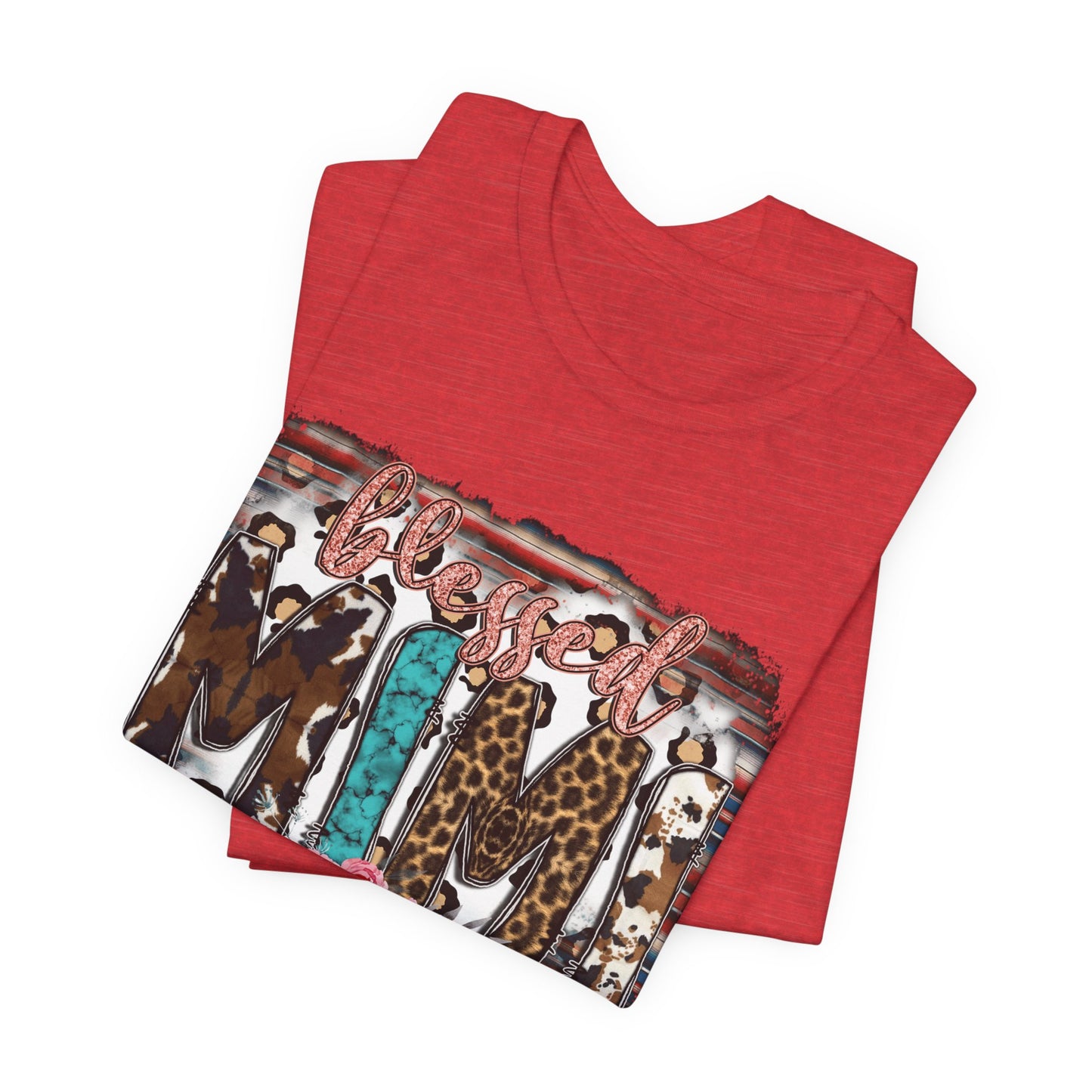 Mama Leopard & Western Floral T-Shirt — 'Mama' Graphic Tee with Cowhide, Turquoise & Pink Flowers