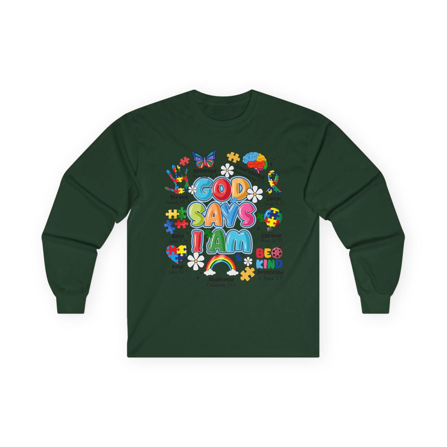 God Says I Am Long Sleeve Tee — Positive Christian Kids Faith Shirt