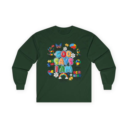 God Says I Am Long Sleeve Tee — Positive Christian Kids Faith Shirt
