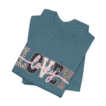 Lovey Mom T-Shirt — 'Lovely' Script Over 'MOM' Leopard Print Tee