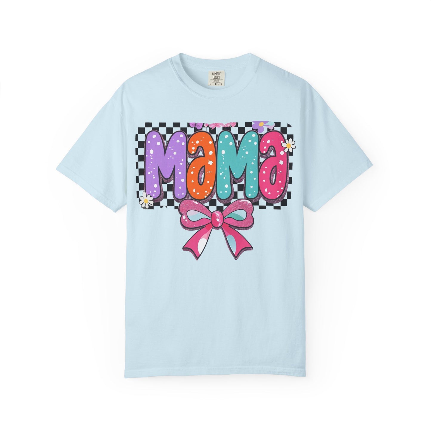 Mama Graphic T-Shirt — Colorful Retro Bow Design- COMFORT COLORS
