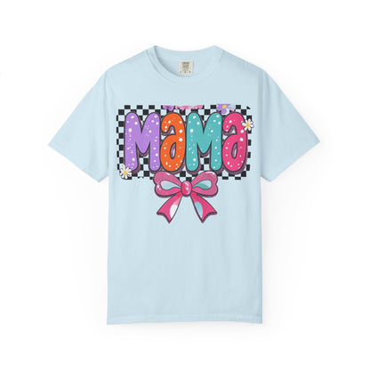 Mama Graphic T-Shirt — Colorful Retro Bow Design- COMFORT COLORS