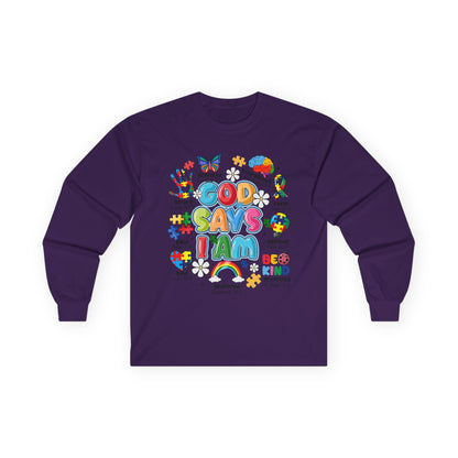 God Says I Am Long Sleeve Tee — Positive Christian Kids Faith Shirt