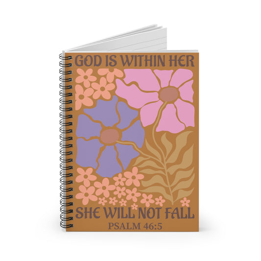 Floral Psalm 46:5 Spiral Notebook — 'God Is Within Her' Inspirational Journal