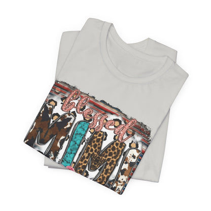Mama Leopard & Western Floral T-Shirt — 'Mama' Graphic Tee with Cowhide, Turquoise & Pink Flowers