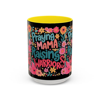 Coffee Mug — "Praying Mama, Raising Warriors" Floral Accent Mug (11/15oz)