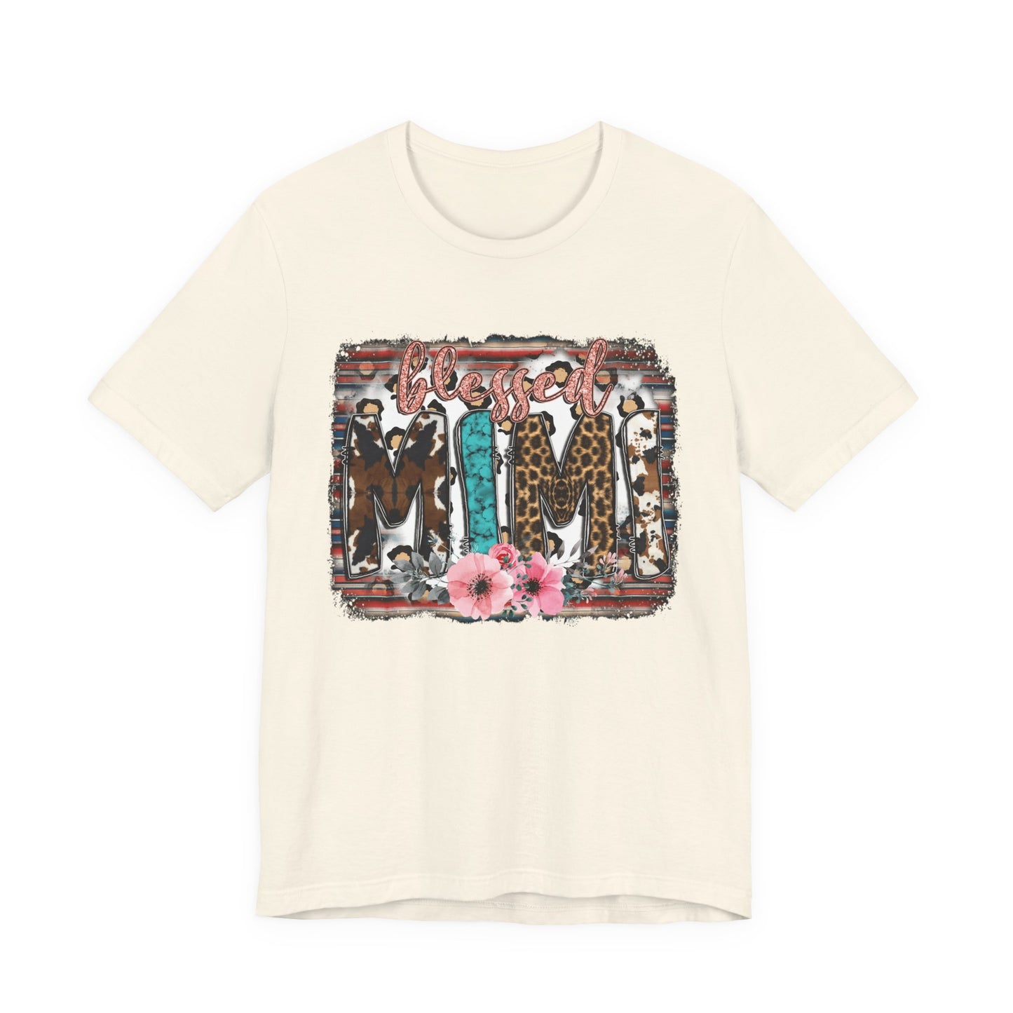 Mama Leopard & Western Floral T-Shirt — 'Mama' Graphic Tee with Cowhide, Turquoise & Pink Flowers